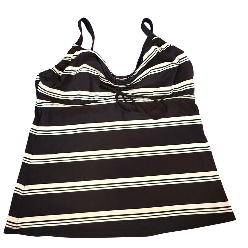 Lands End‎ Striped Tankini Top Swimsuit Top Women's Size 10 D Black White